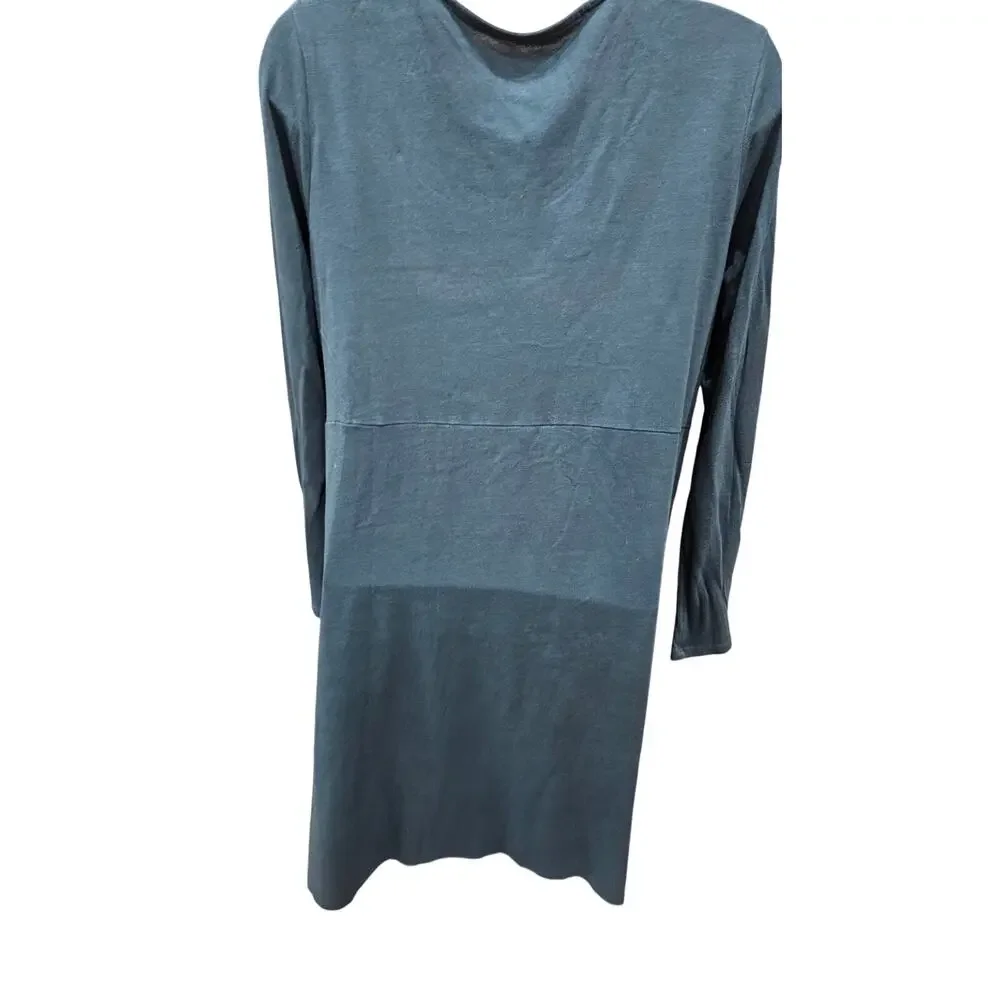 J. Jill Dipped hem swing dress pima cotton XS PETITE XSP teal long sleeve EUC